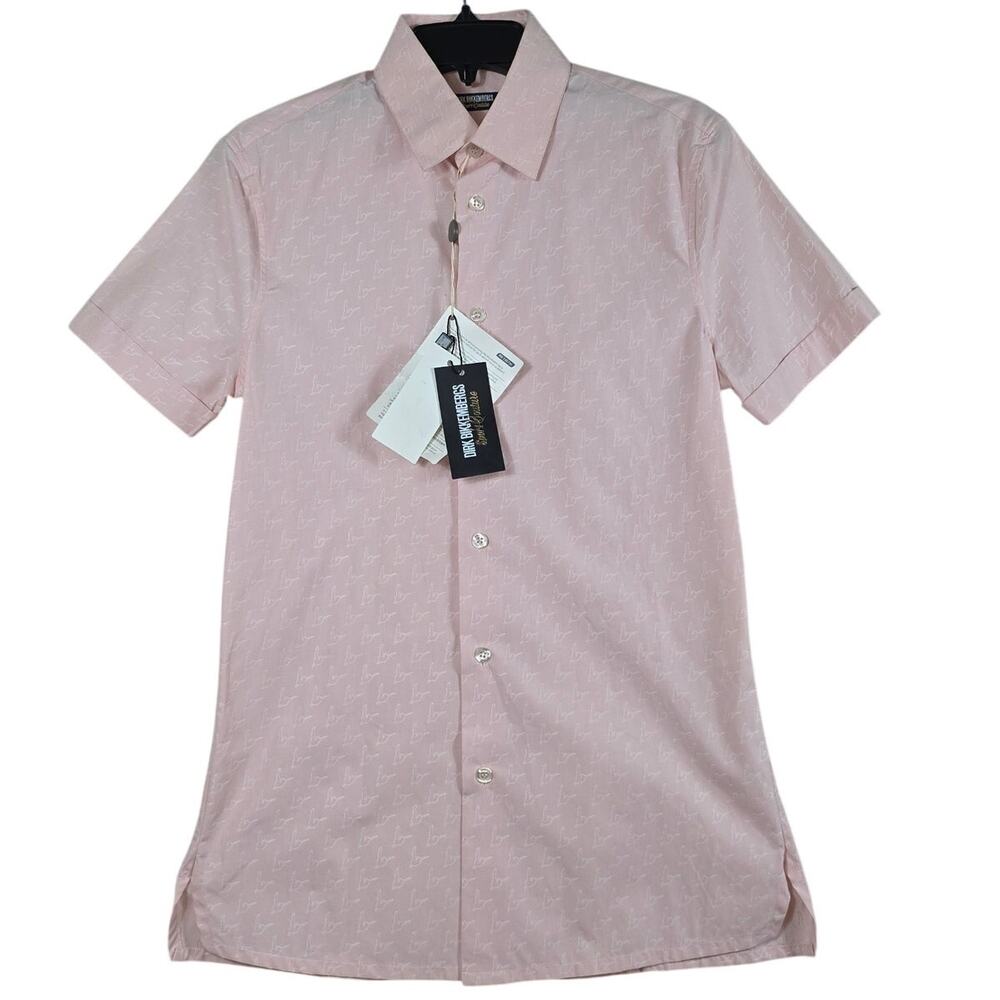 Dirk Bikkembergs Sport Couture Shirt Mens 40 Pink Short Sleeve Logo Print Cotton